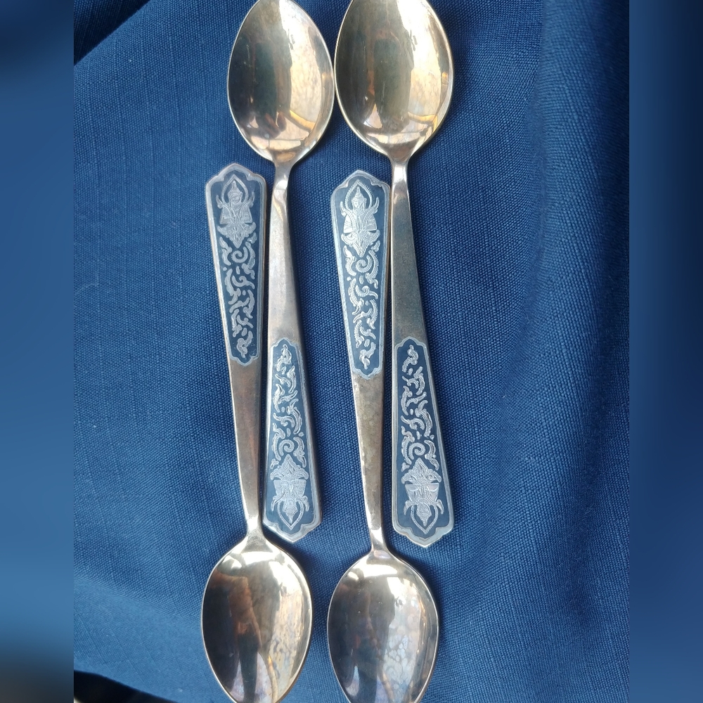 Antique Amfarco B.M. Siam brass spoons, Set Of 4